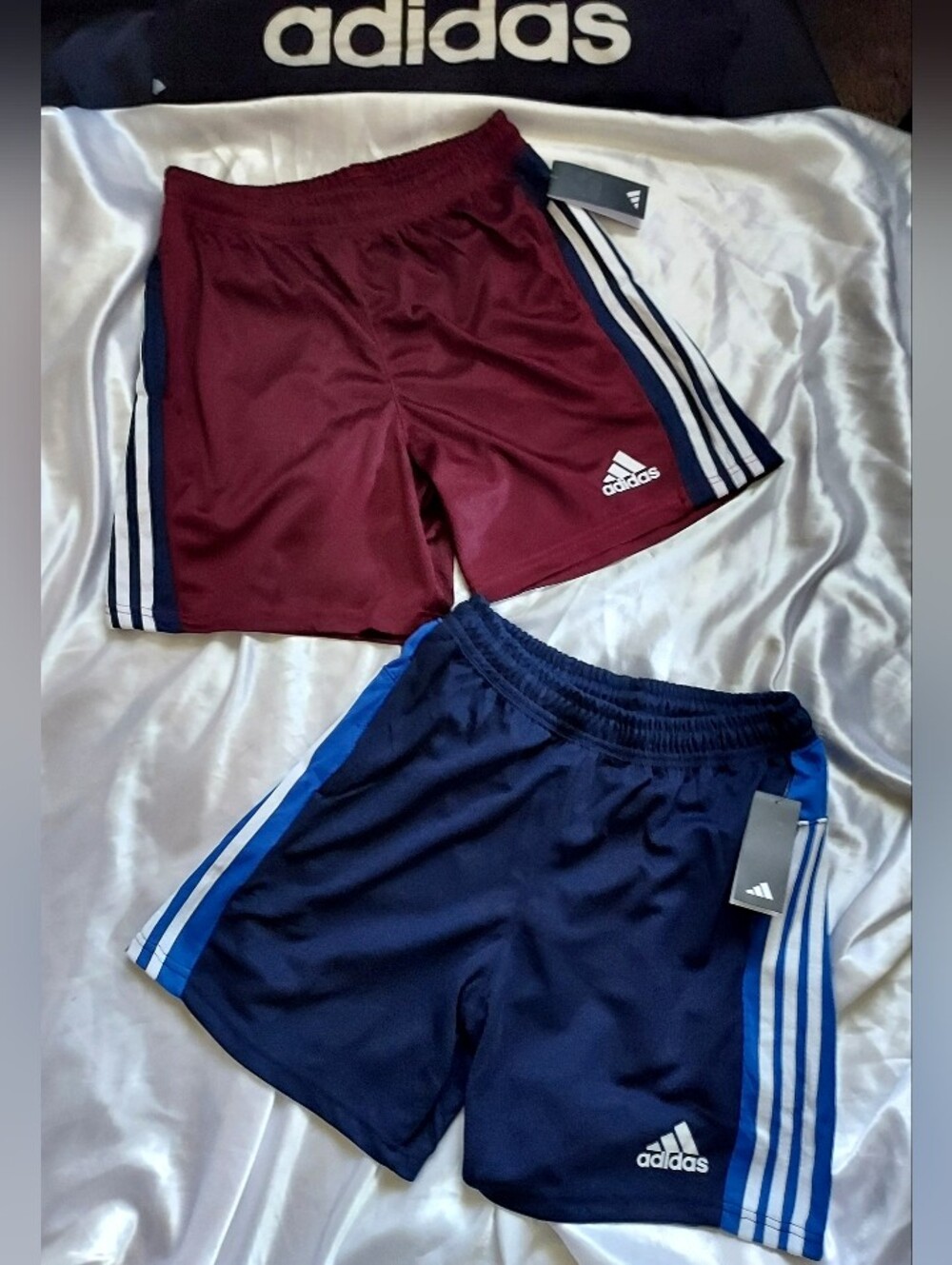 Adidas Men's Athletic Shorts — Maroon & Navy with White Stripes